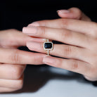 Emerald Cut Black Onyx Halo Engagement Ring with Diamond Black Onyx - ( AAA ) - Quality - Rosec Jewels