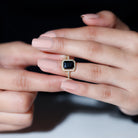 Emerald Cut Black Onyx Halo Engagement Ring with Diamond Black Onyx - ( AAA ) - Quality - Rosec Jewels