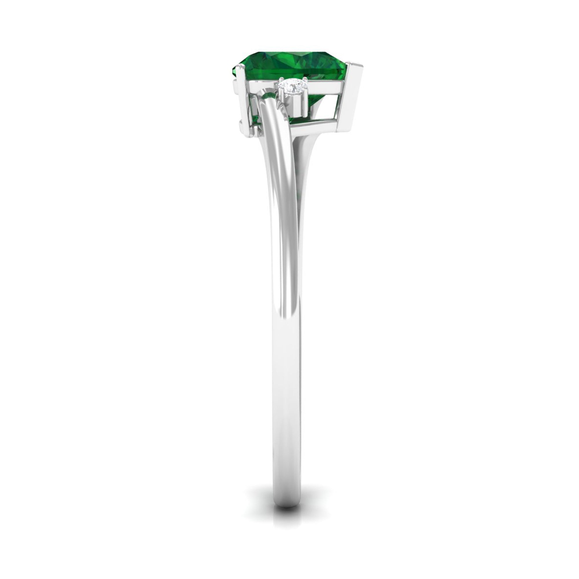 Heart Shape Created Emerald Solitaire Promise Ring with Diamond Lab Created Emerald - ( AAAA ) - Quality - Rosec Jewels