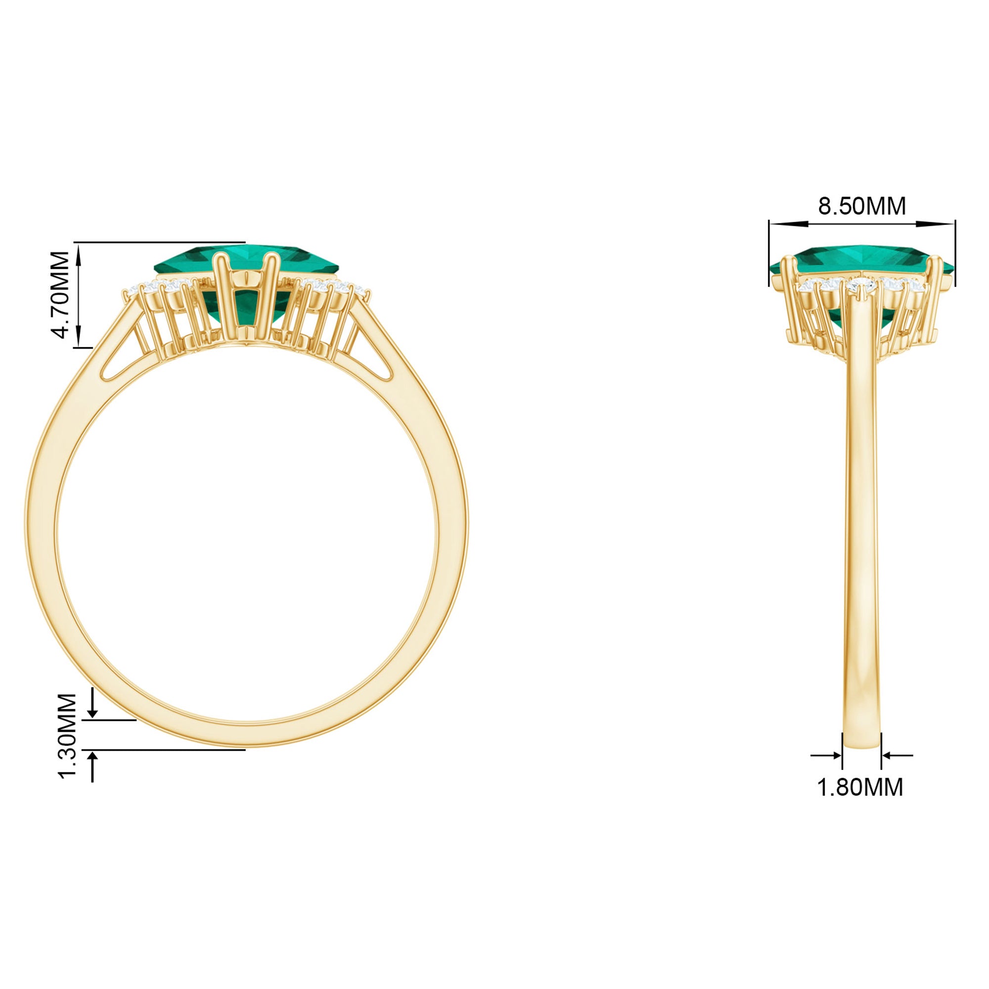 Princess Cut Created Emerald Engagement Ring with Diamond Accent Lab Created Emerald - ( AAAA ) - Quality - Rosec Jewels