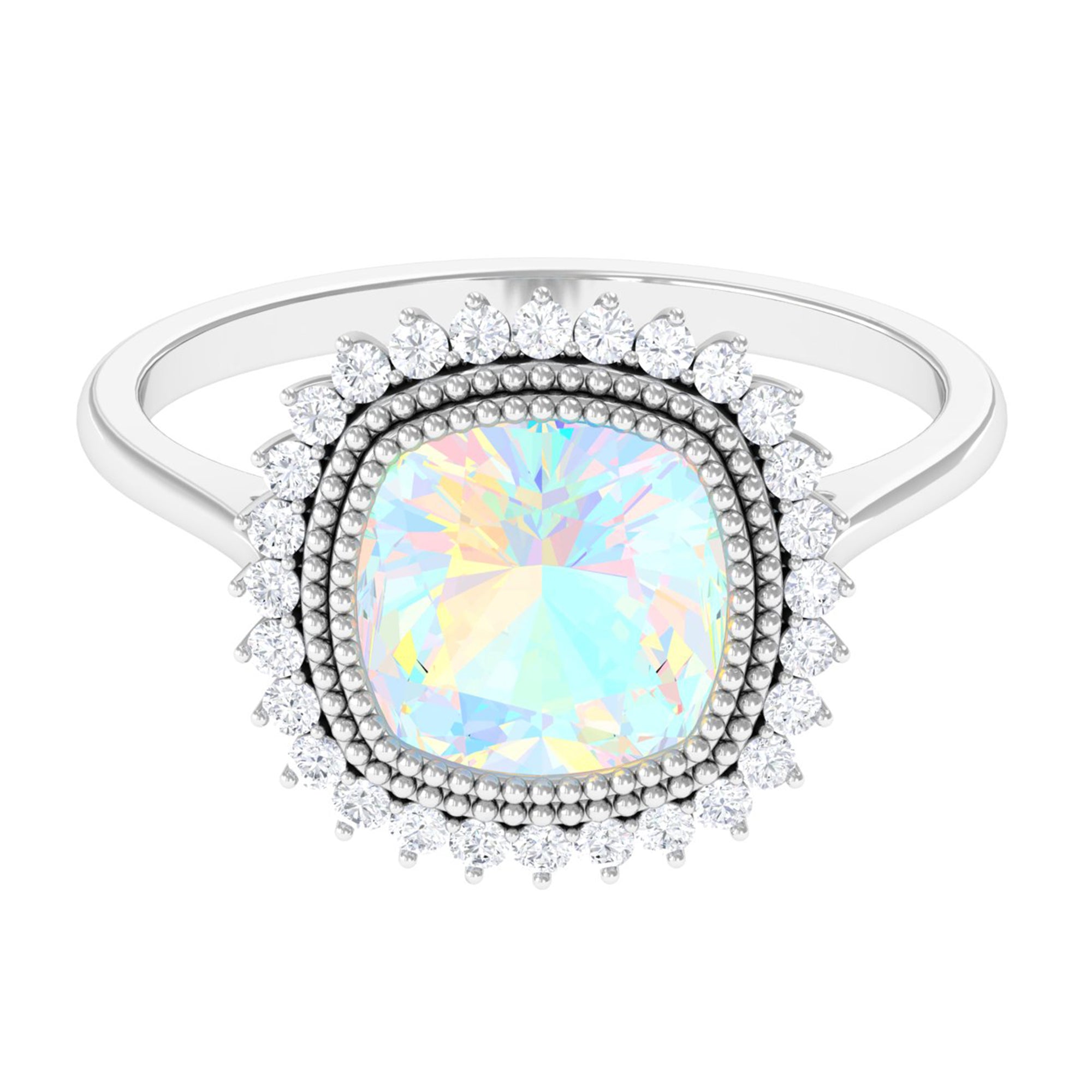 Cushion Cut Ethiopian Opal Statement Engagement Ring with Diamond Halo Ethiopian Opal - ( AAA ) - Quality - Rosec Jewels