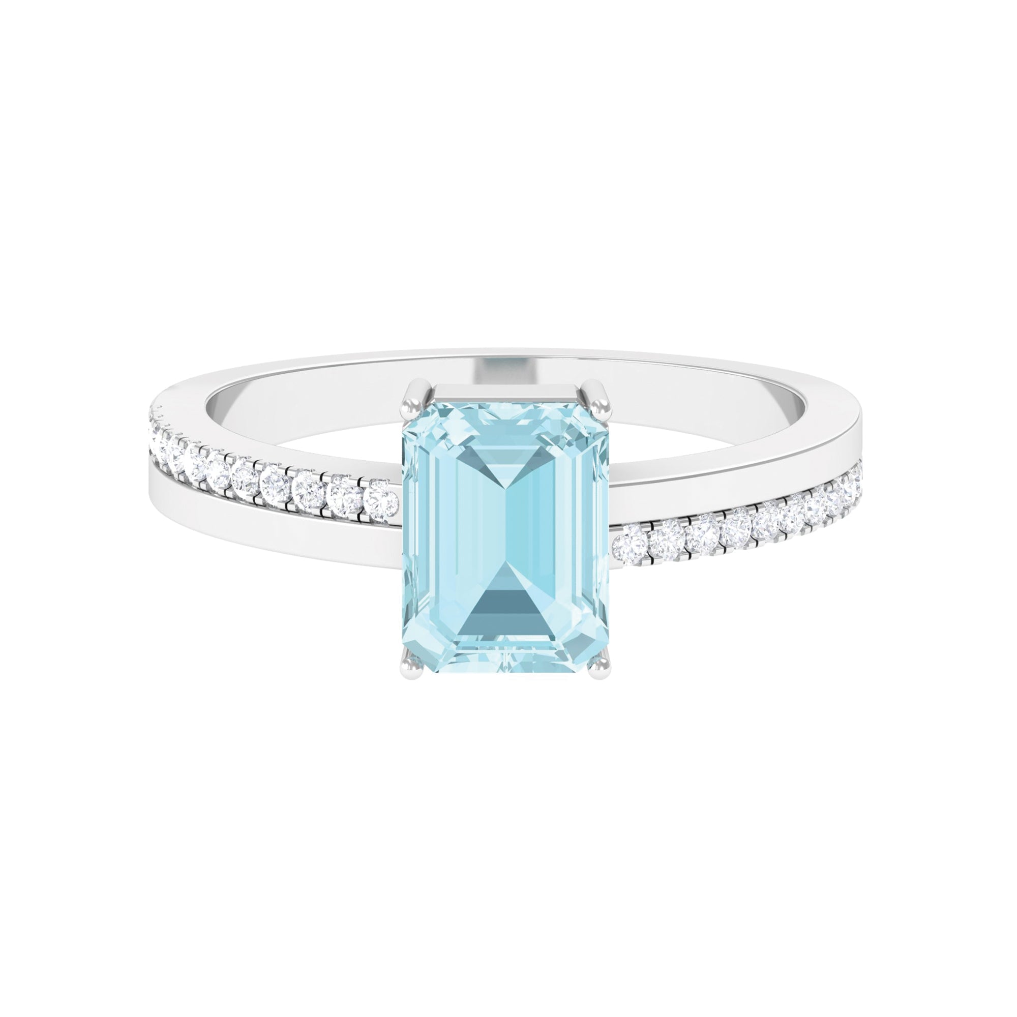 Solitaire Engagement Ring with Emerald Cut Sky Blue Topaz and Diamond Sky Blue Topaz - ( AAA ) - Quality - Rosec Jewels