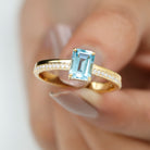 Solitaire Engagement Ring with Emerald Cut Sky Blue Topaz and Diamond Sky Blue Topaz - ( AAA ) - Quality - Rosec Jewels