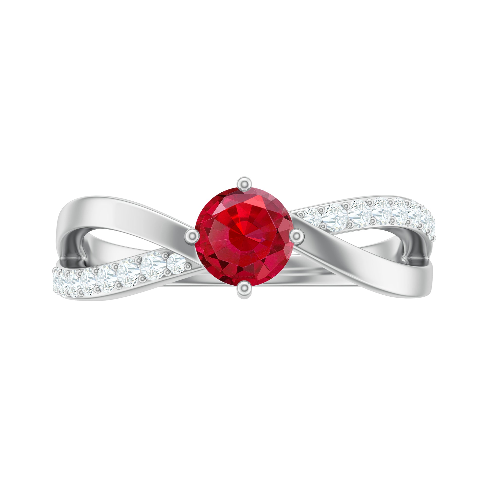 Created Ruby Solitaire Ring with Diamond Accent Lab Created Ruby - ( AAAA ) - Quality - Rosec Jewels