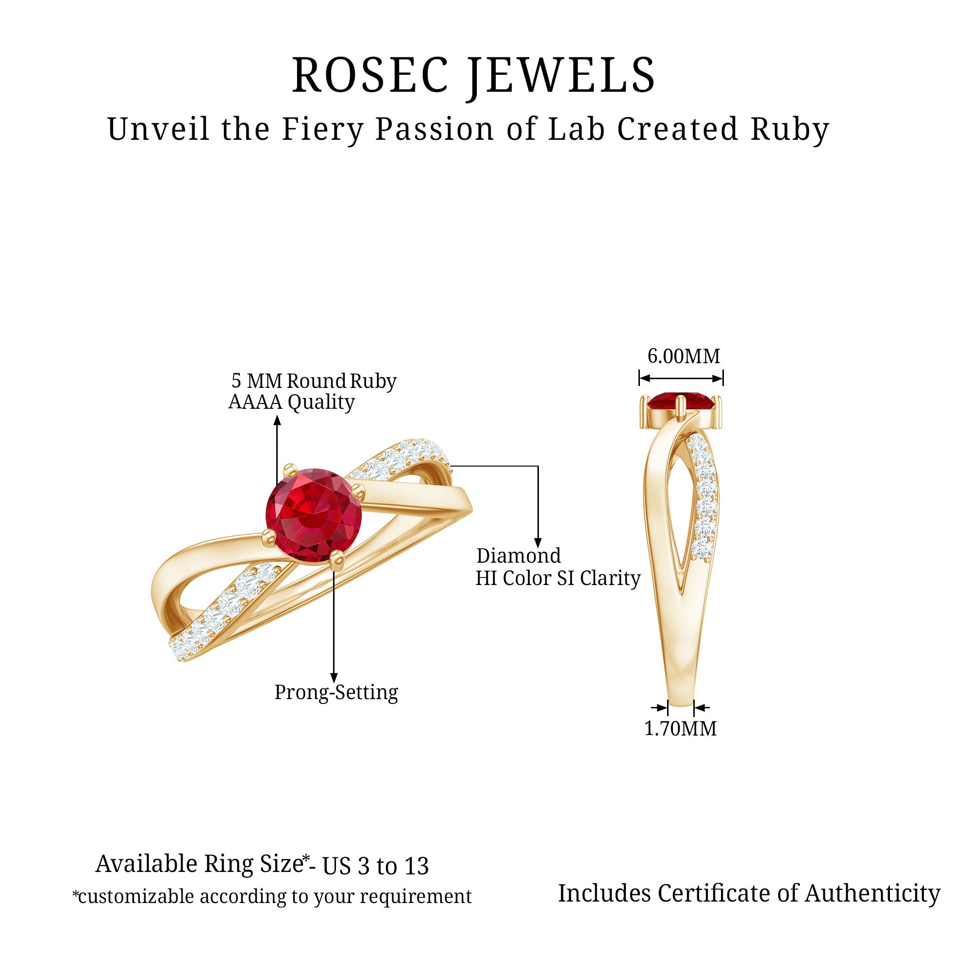 Created Ruby Solitaire Ring with Diamond Accent Lab Created Ruby - ( AAAA ) - Quality - Rosec Jewels