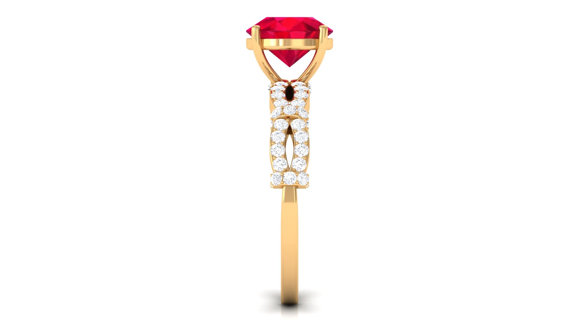 Solitaire Created Ruby and Diamond Crisscross Engagement Ring Lab Created Ruby - ( AAAA ) - Quality - Rosec Jewels