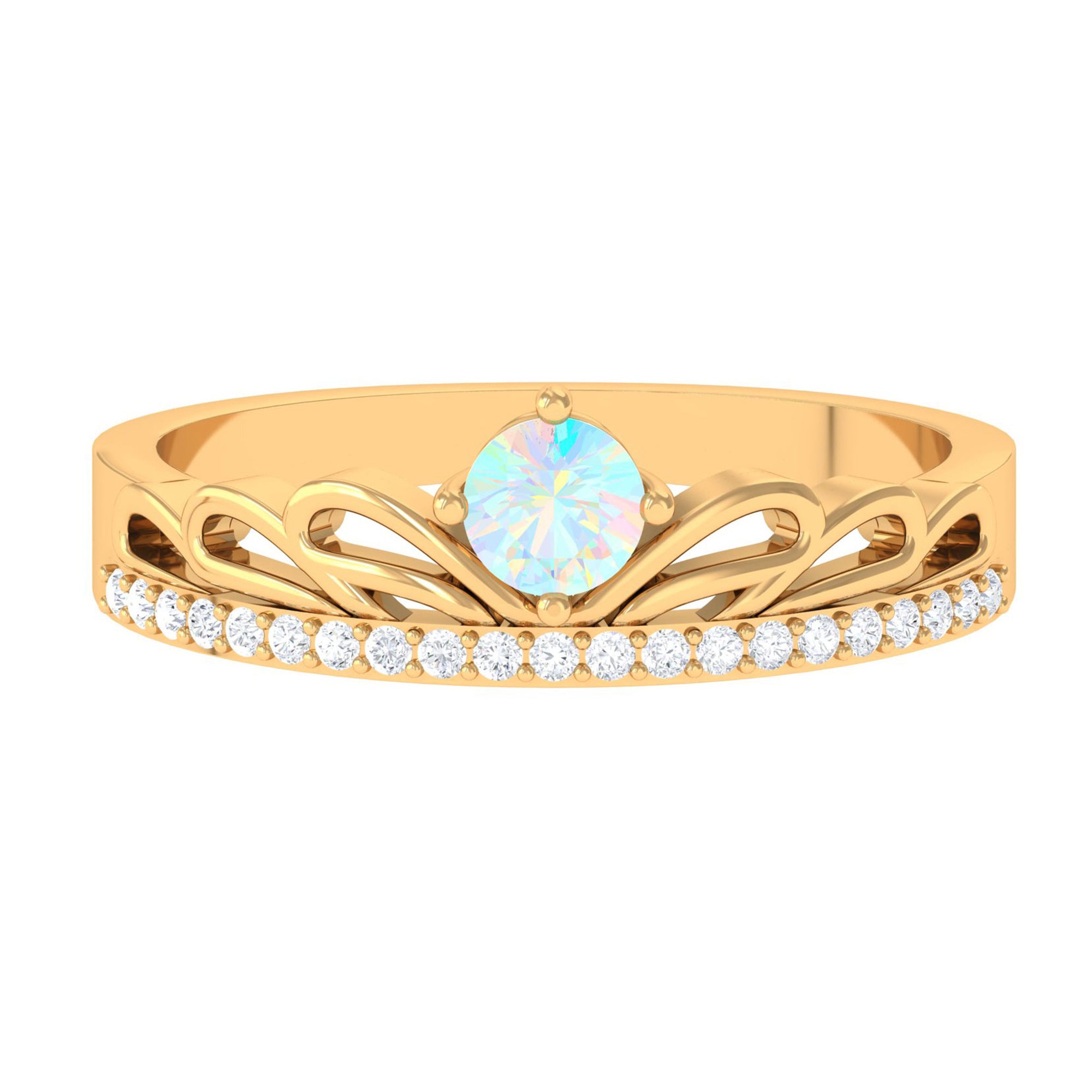 Real Ethiopian Opal and Diamond Crown Band Ring Ethiopian Opal - ( AAA ) - Quality - Rosec Jewels