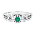 Real Emerald and Diamond Designer Engagement Ring in Split Shank Emerald - ( AAA ) - Quality - Rosec Jewels