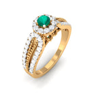 Real Emerald and Diamond Designer Engagement Ring in Split Shank Emerald - ( AAA ) - Quality - Rosec Jewels