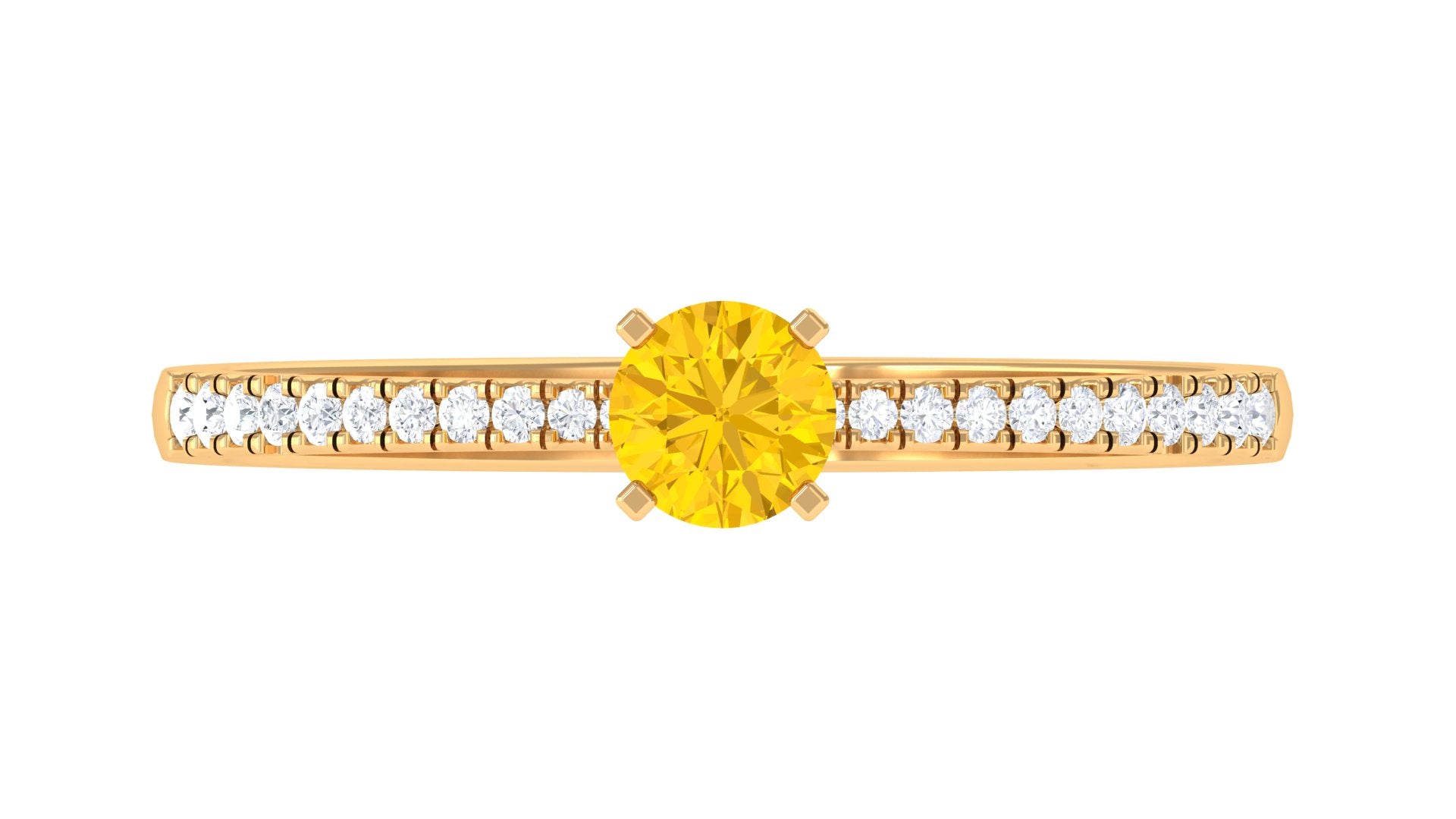 Round Yellow Sapphire and Diamond Engagement Ring Yellow Sapphire - ( AAA ) - Quality - Rosec Jewels