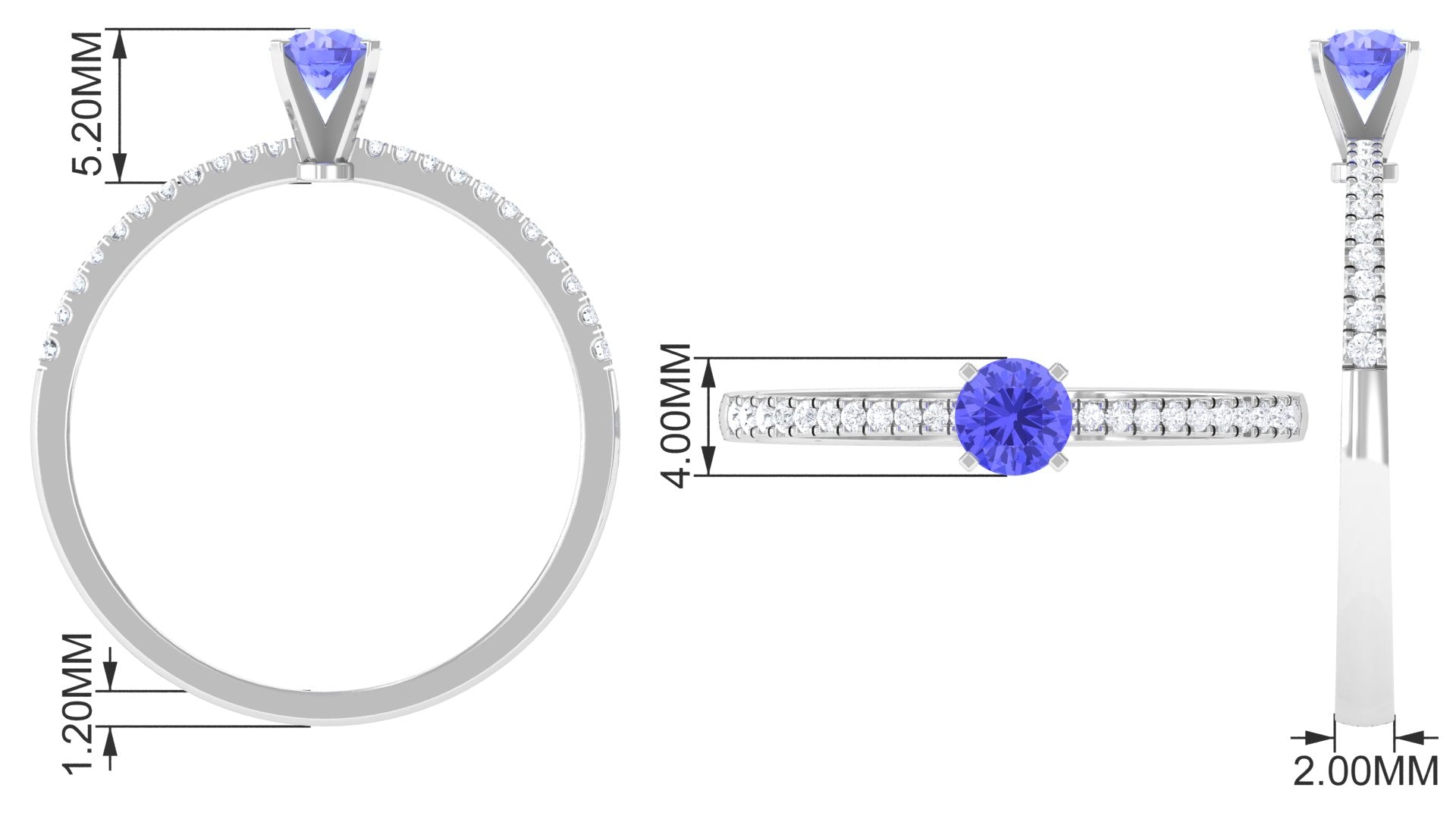 Tanzanite Solitaire Ring with Diamond Side Stones Tanzanite - ( AAA ) - Quality - Rosec Jewels