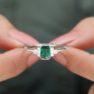 Half Bezel Set Lab Grown Emerald and Diamond Engagement Ring Lab Created Emerald - ( AAAA ) - Quality - Rosec Jewels