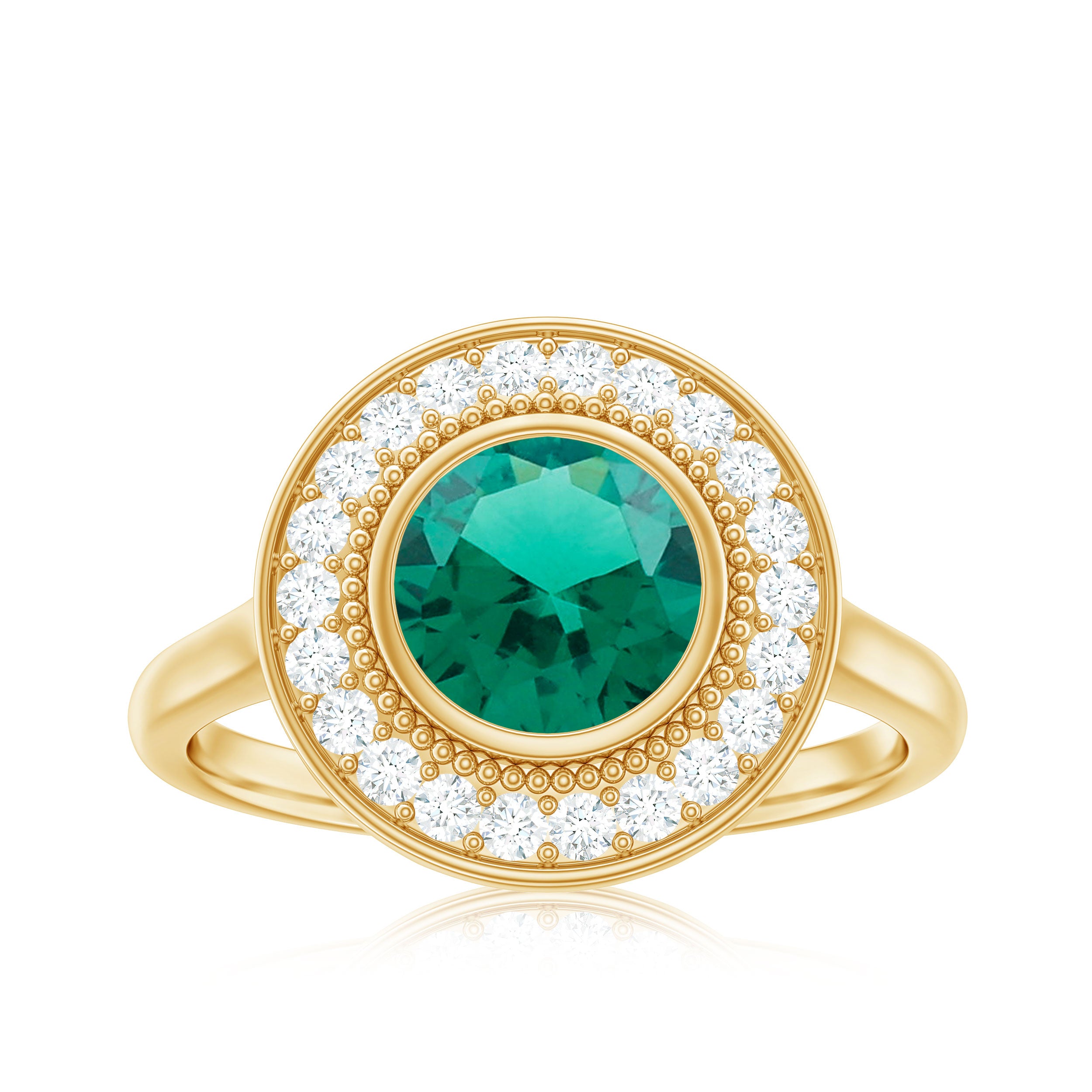 Vintage Style Lab Grown Emerald Engagement Ring With Moissanite Halo Lab Created Emerald - ( AAAA ) - Quality - Rosec Jewels