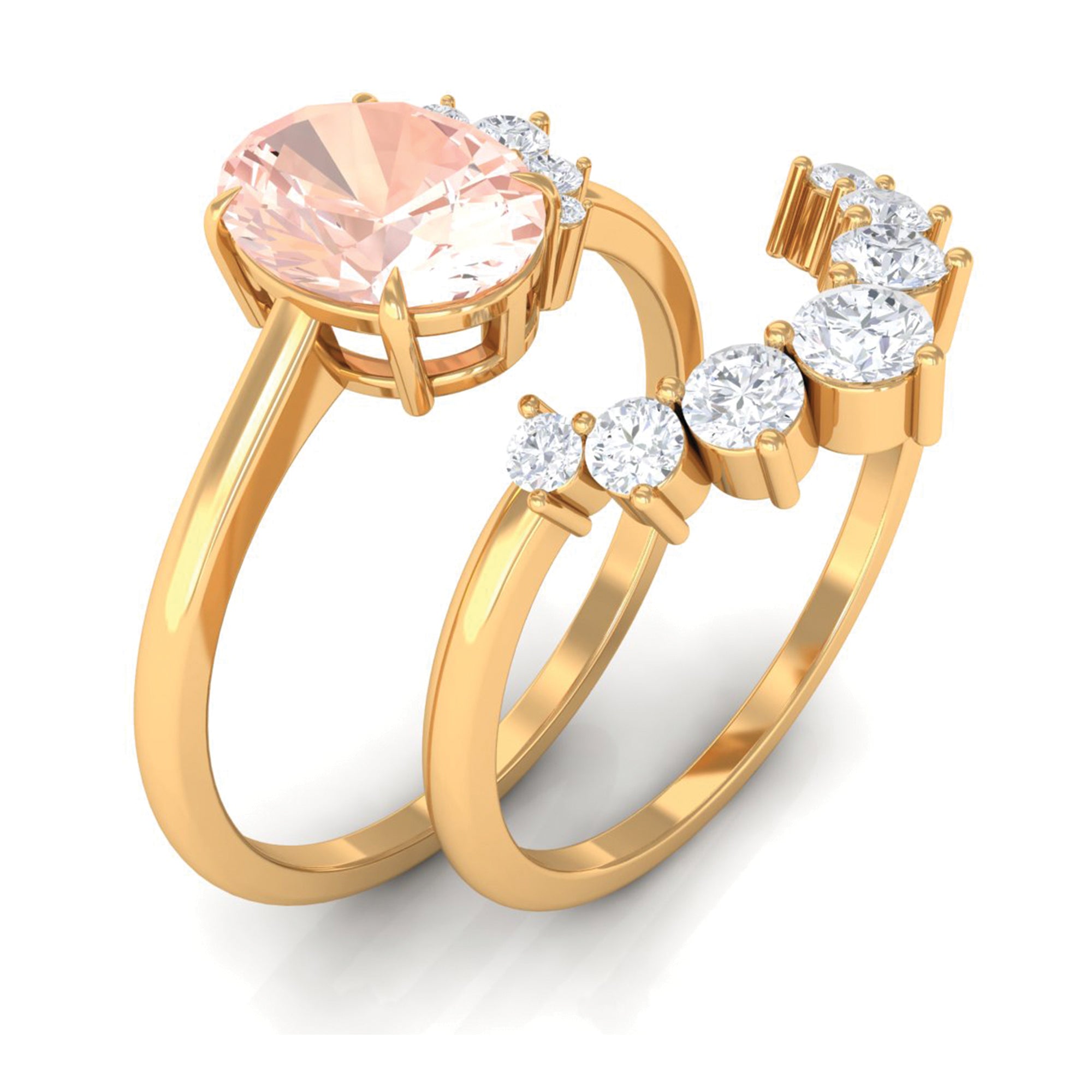 1.75 CT Morganite and Diamond Engagement Enhancer Ring Set Morganite - ( AAA ) - Quality - Rosec Jewels