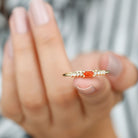 Baguette Cut Lab Grown Orange Sapphire East West Promise Ring with Diamond Lab Created Orange Sapphire - ( AAAA ) - Quality - Rosec Jewels