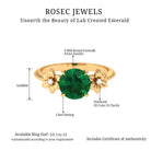 Created Emerald Solitaire Flower Engagement Ring with Diamond Lab Created Emerald - ( AAAA ) - Quality - Rosec Jewels