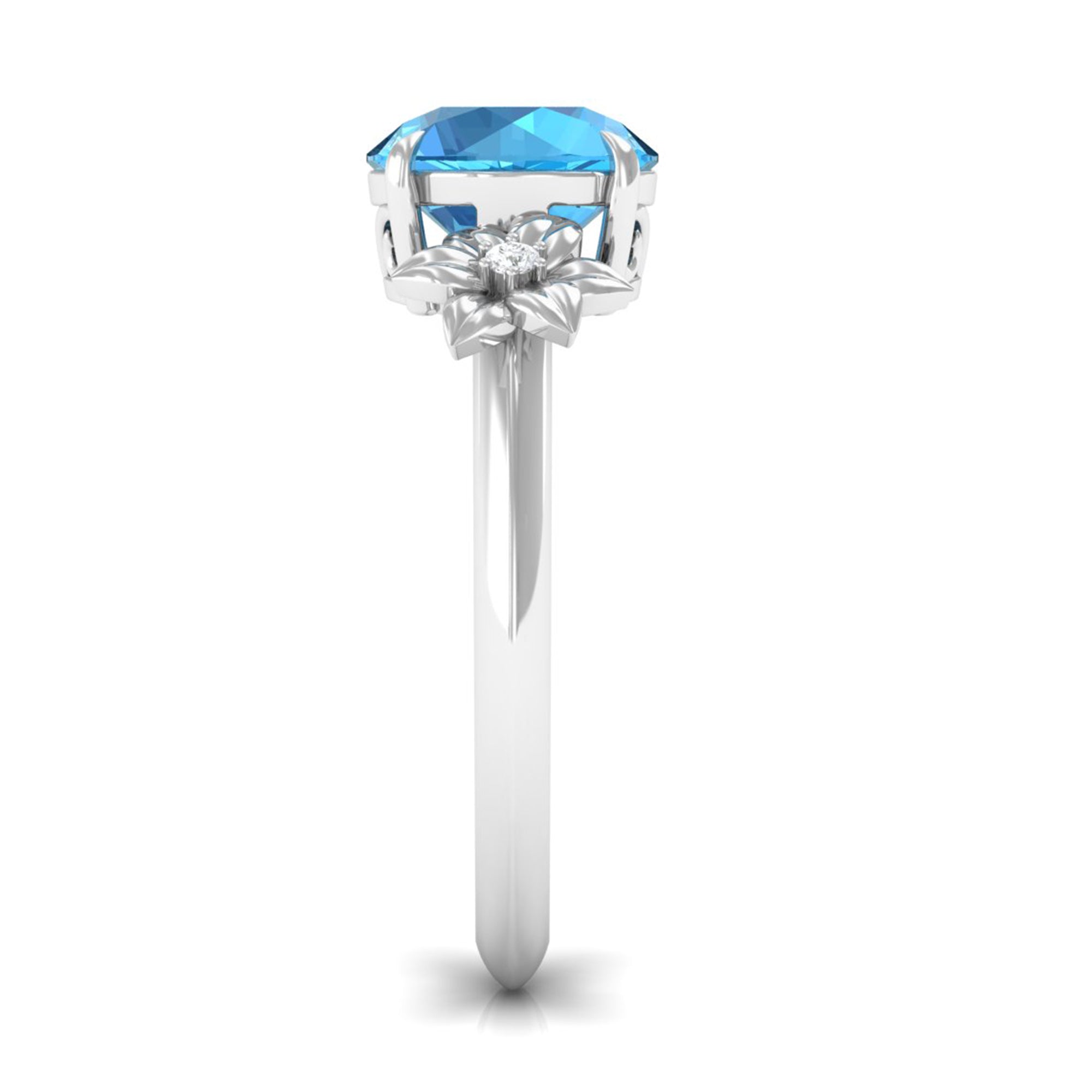 2 CT Round Swiss Blue Topaz Solitaire Flower Engagement Ring with Diamond Swiss Blue Topaz - ( AAA ) - Quality - Rosec Jewels