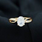 Oval Moonstone Solitaire Engagement Ring with Split Shank Moonstone - ( AAA ) - Quality - Rosec Jewels