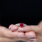 Oval Lab Grown Ruby Solitaire Ring with Moissanite Side Stones Lab Created Ruby - ( AAAA ) - Quality - Rosec Jewels