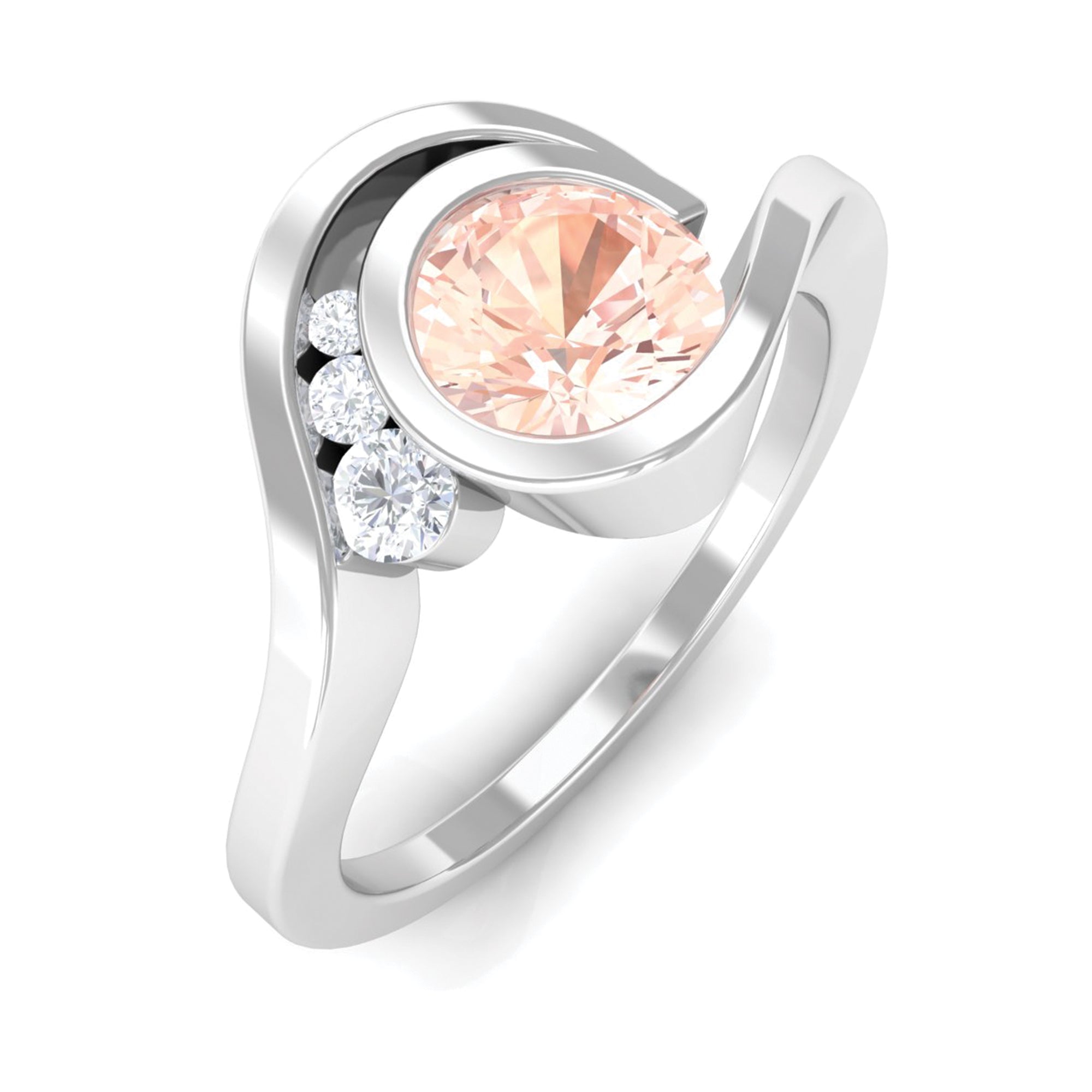 Morganite Solitaire Bypass Engagement Ring Morganite - ( AAA ) - Quality - Rosec Jewels