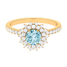 Aquamarine and Moissanite Cluster Halo Engagement Ring Aquamarine - ( AAA ) - Quality - Rosec Jewels