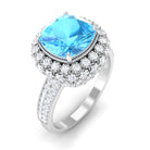 Cushion Cut Swiss Blue Topaz Statement Engagement Ring with Moissanite Swiss Blue Topaz - ( AAA ) - Quality - Rosec Jewels