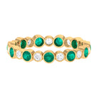 Round Cut Emerald and Moissanite Uneven Eternity Ring in Bezel Setting Emerald - ( AAA ) - Quality - Rosec Jewels