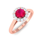 Round Ruby and Diamond Halo Engagement Ring Ruby - ( AAA ) - Quality - Rosec Jewels