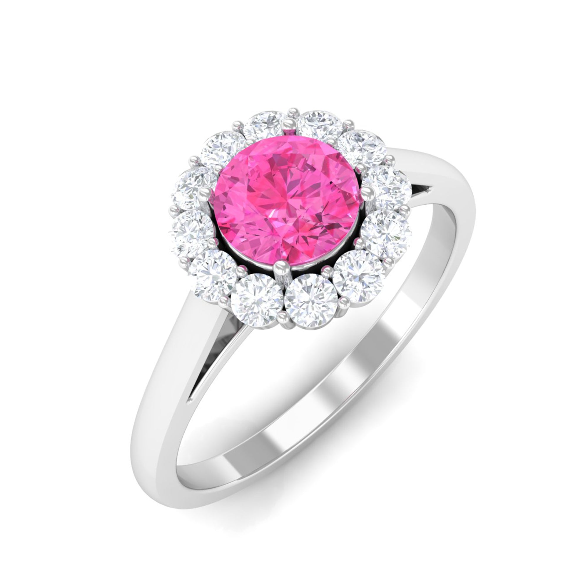 Floral Pink Sapphire Engagement Ring with Diamond Halo Pink Sapphire - ( AAA ) - Quality - Rosec Jewels