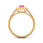 Floral Pink Sapphire Engagement Ring with Diamond Halo Pink Sapphire - ( AAA ) - Quality - Rosec Jewels