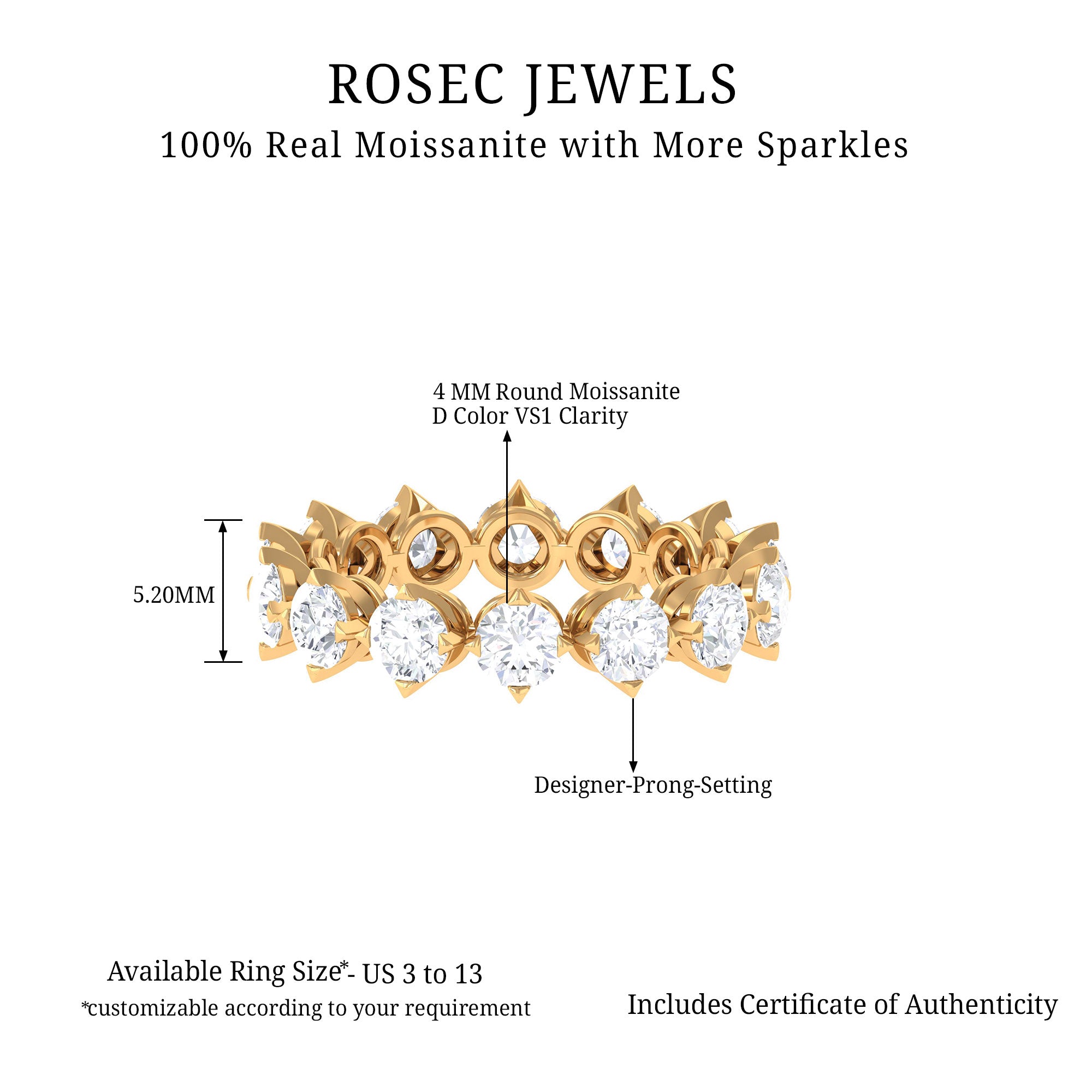 Designer Moissanite Eternity Band Ring Moissanite - ( D-VS1 ) - Color and Clarity - Rosec Jewels