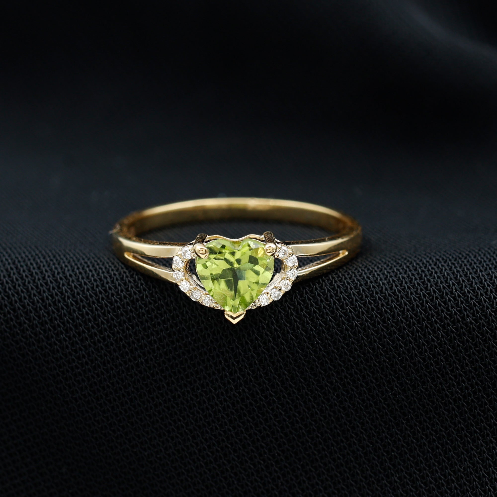 Real Peridot Heart Promise Ring with Diamond Peridot - ( AAA ) - Quality - Rosec Jewels