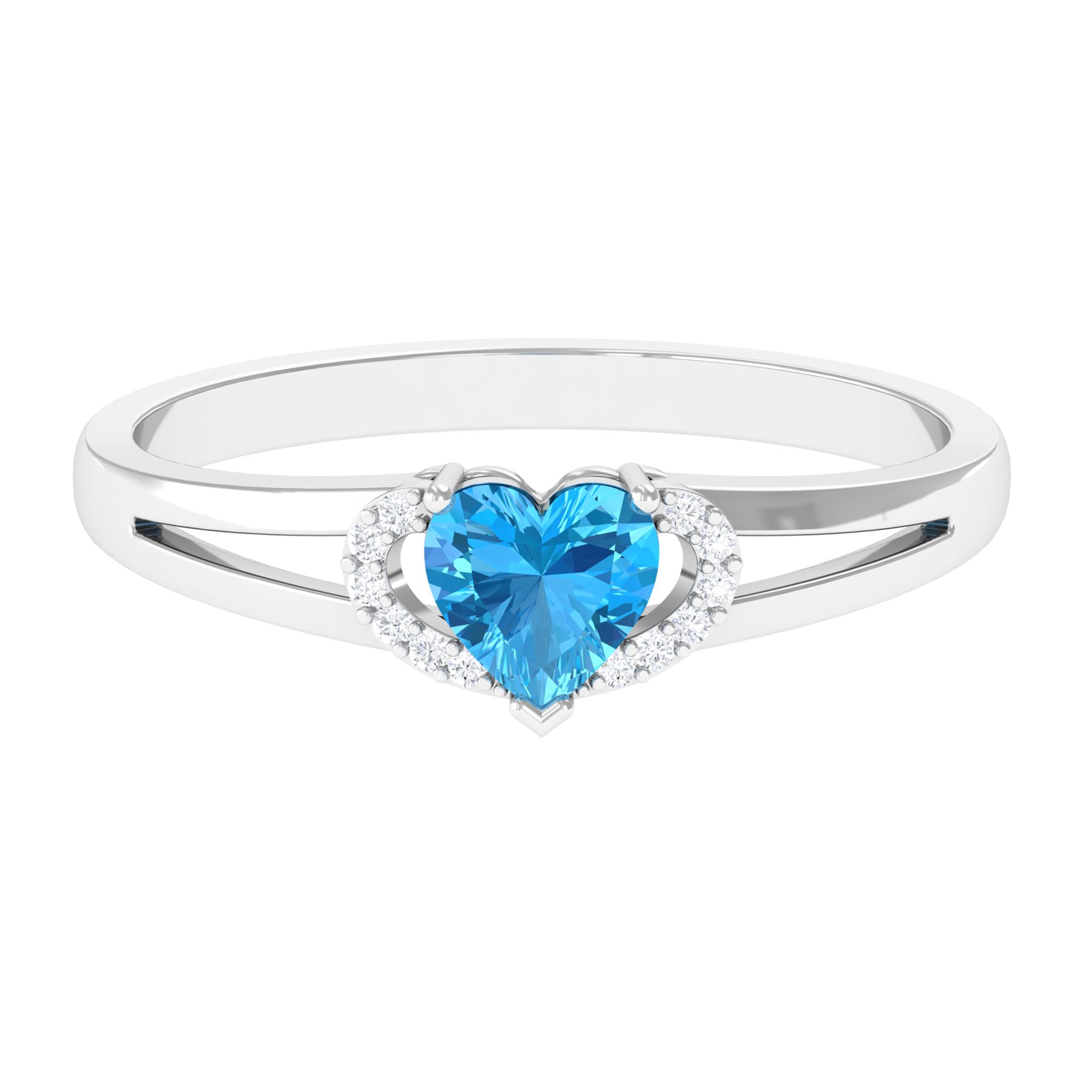 Swiss Blue Topaz Promise Ring With Diamond Swiss Blue Topaz - ( AAA ) - Quality - Rosec Jewels