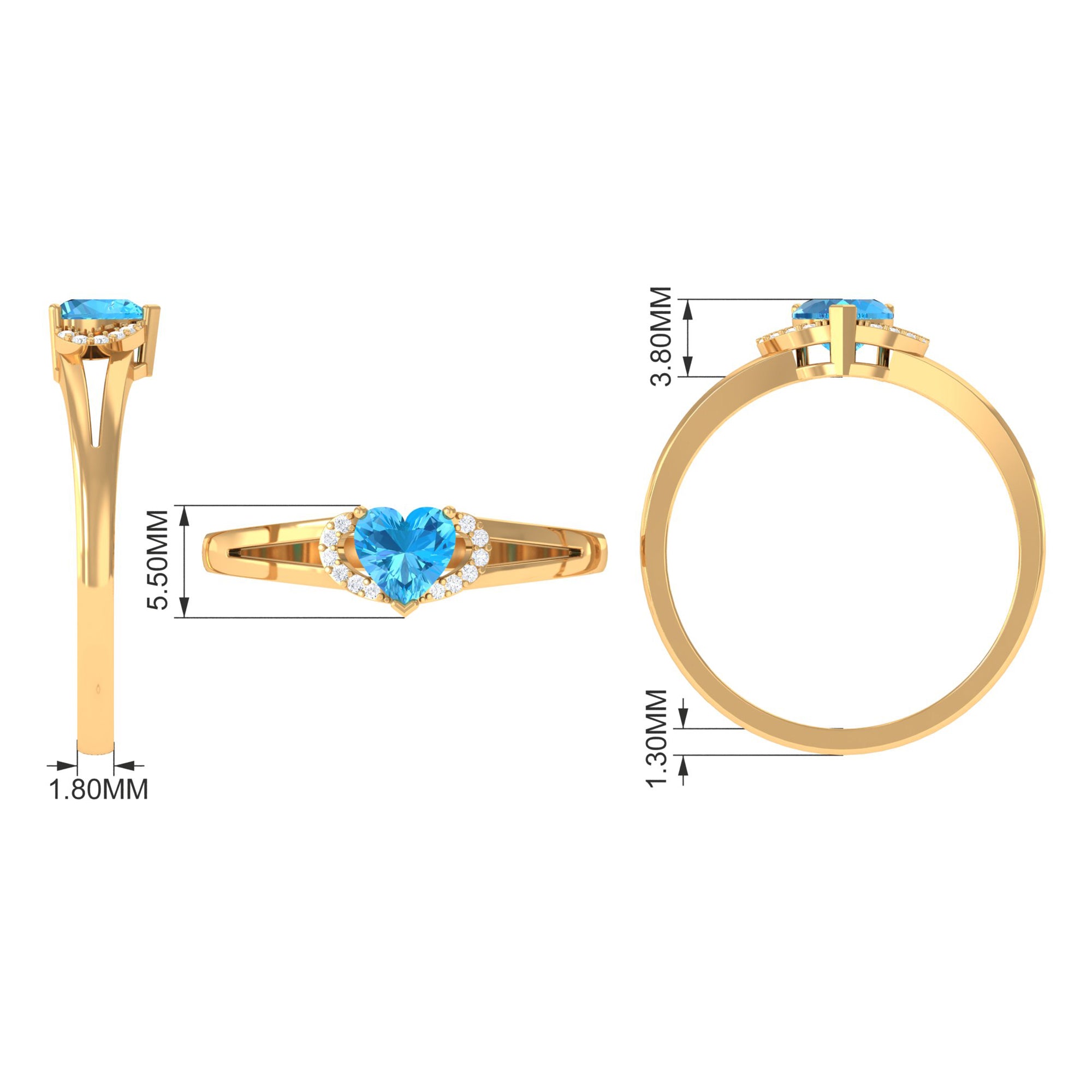 Swiss Blue Topaz Promise Ring With Diamond Swiss Blue Topaz - ( AAA ) - Quality - Rosec Jewels