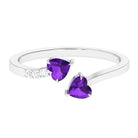 Heart Shape Amethyst and Diamond Two Stone Wrap Ring Amethyst - ( AAA ) - Quality - Rosec Jewels