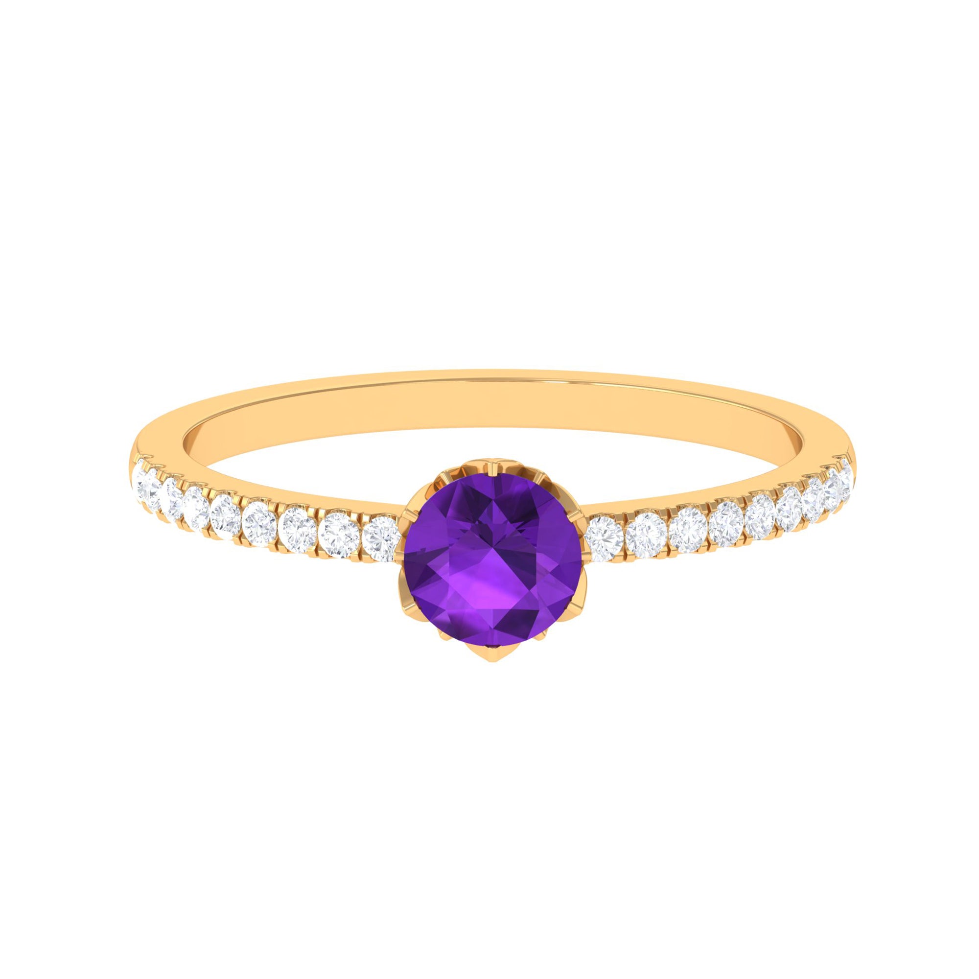 Amethyst and Diamond Solitaire Promise Ring Amethyst - ( AAA ) - Quality - Rosec Jewels