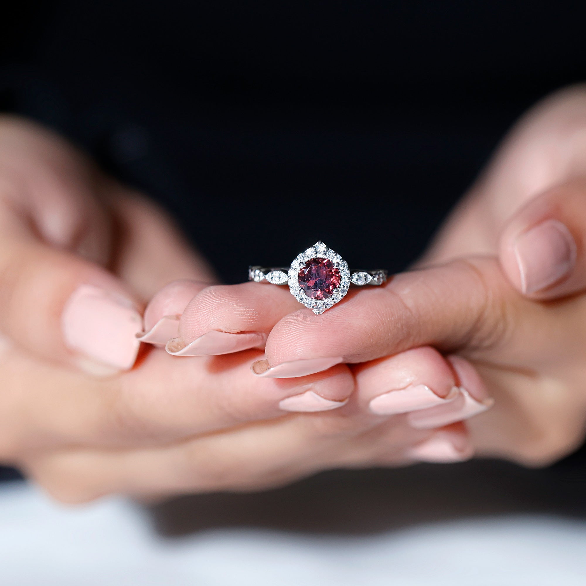 1.25 CT Vintage Style Pink Tourmaline Engagement Ring with Diamond Pink Tourmaline - ( AAA ) - Quality - Rosec Jewels