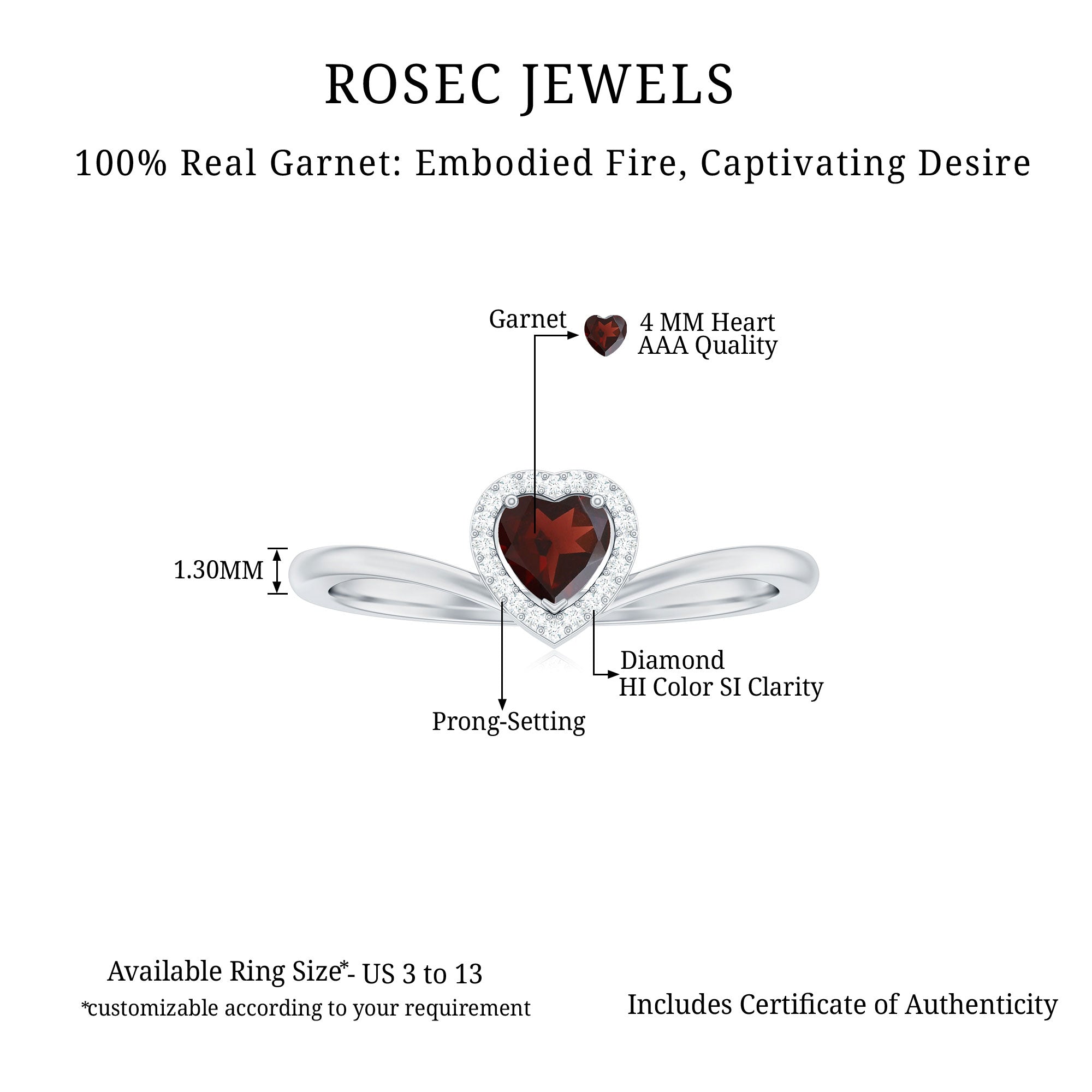 Herat Shape Garnet Promise Ring with Diamond Garnet - ( AAA ) - Quality - Rosec Jewels