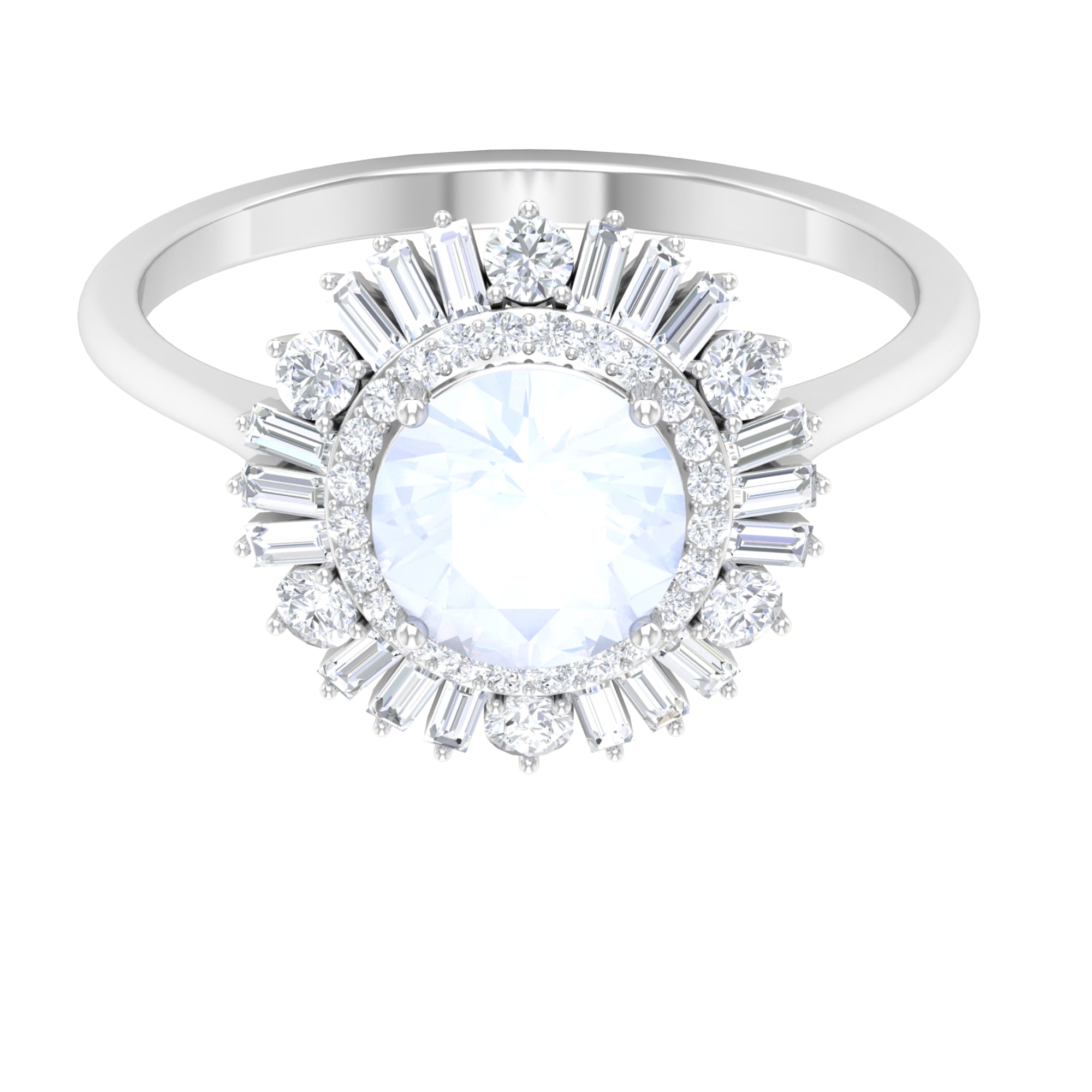 Moonstone and Moissanite Double Halo Cocktail Engagement Ring Moonstone - ( AAA ) - Quality - Rosec Jewels