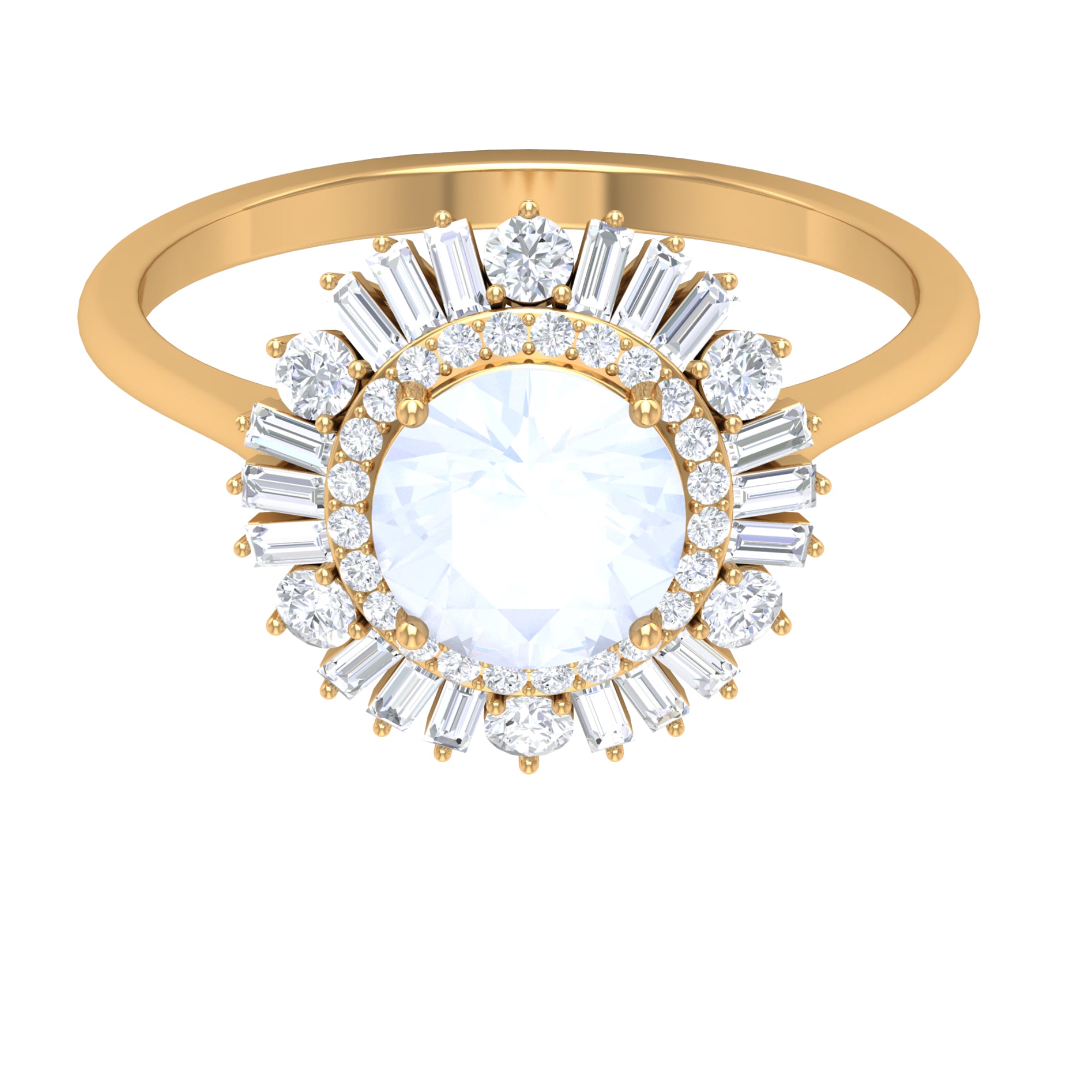 Moonstone and Moissanite Double Halo Cocktail Engagement Ring Moonstone - ( AAA ) - Quality - Rosec Jewels