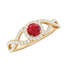 Criss Cross Shank Created Ruby and Diamond Halo Engagement Ring Lab Created Ruby - ( AAAA ) - Quality - Rosec Jewels