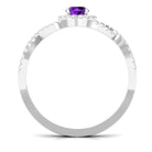 Round Amethyst and Diamond Criss Cross Engagement Ring Amethyst - ( AAA ) - Quality - Rosec Jewels