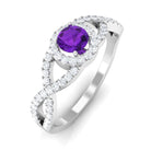 Round Amethyst and Diamond Criss Cross Engagement Ring Amethyst - ( AAA ) - Quality - Rosec Jewels