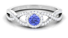 Round Tanzanite Crisscross Engagement Ring with Diamond Halo Tanzanite - ( AAA ) - Quality - Rosec Jewels