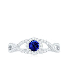 Round Created Blue Sapphire Crisscross Engagement Ring with Moissanite Halo Lab Created Blue Sapphire - ( AAAA ) - Quality - Rosec Jewels