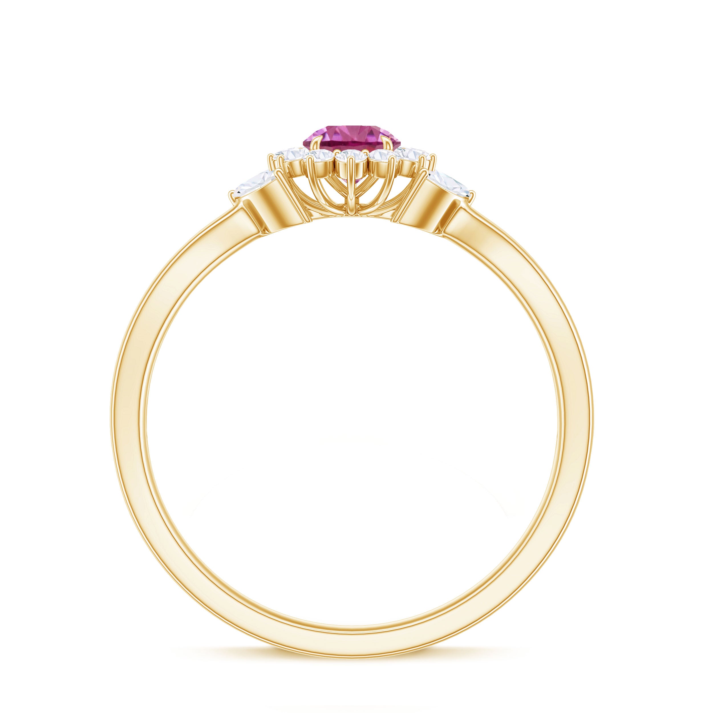 Pink Tourmaline and Diamond Flower Engagement Ring with Split Shank Pink Tourmaline - ( AAA ) - Quality - Rosec Jewels