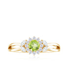 Peridot and Diamond Flower Engagement Ring with Split Shank Peridot - ( AAA ) - Quality - Rosec Jewels