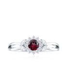 Rhodolite and Diamond Flower Engagement Ring with Split Shank Rhodolite - ( AAA ) - Quality - Rosec Jewels