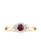 Rhodolite and Diamond Flower Engagement Ring with Split Shank Rhodolite - ( AAA ) - Quality - Rosec Jewels