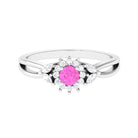 Pink Sapphire and Diamond Flower Engagement Ring with Split Shank Pink Sapphire - ( AAA ) - Quality - Rosec Jewels